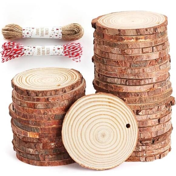 50Pcs Wood Slices 2.4"-2.8" Unfinished Natural Wood Rounds - Picture 7 of 7